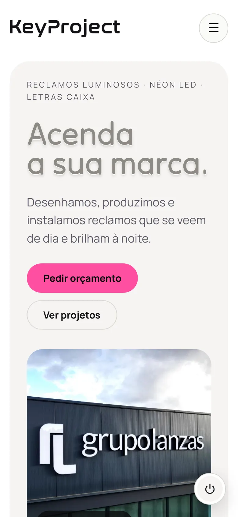 Página inicial da KeyProject no telemóvel