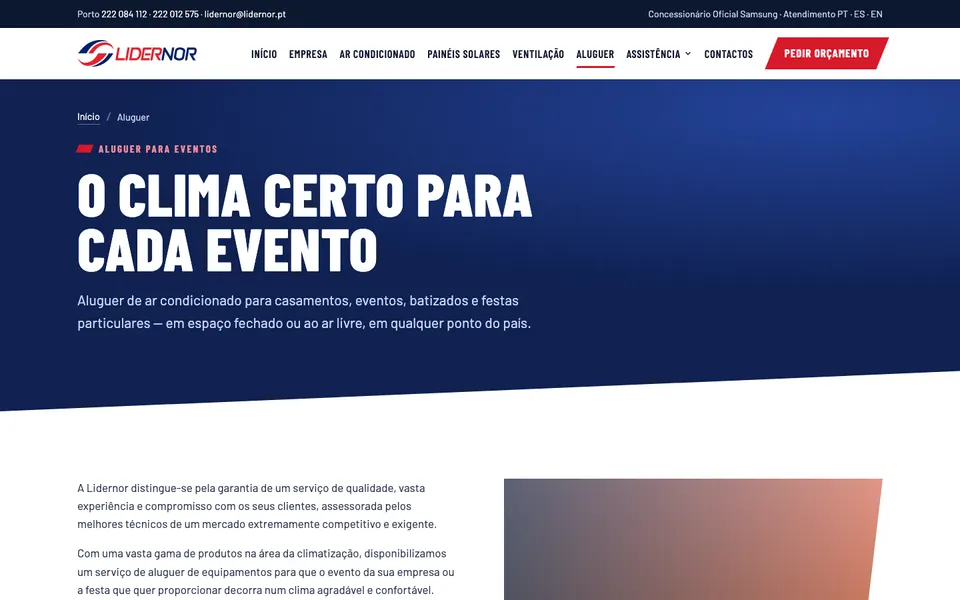 Página de aluguer de ar condicionado para eventos